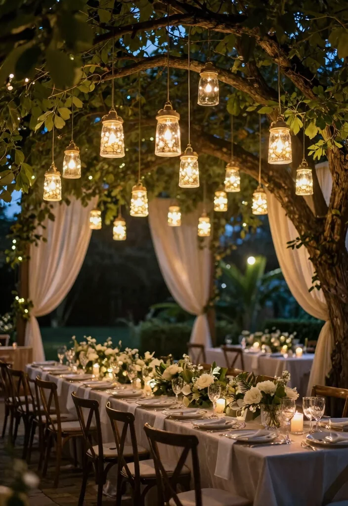 16 Wedding Table Lights Ideas That Sparkle Beautifully - 11. Hanging Jar Lights 1