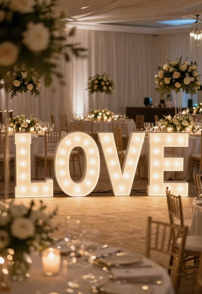 16 Wedding Table Lights Ideas That Sparkle Beautifully - 12. LED Light Up Letters 1