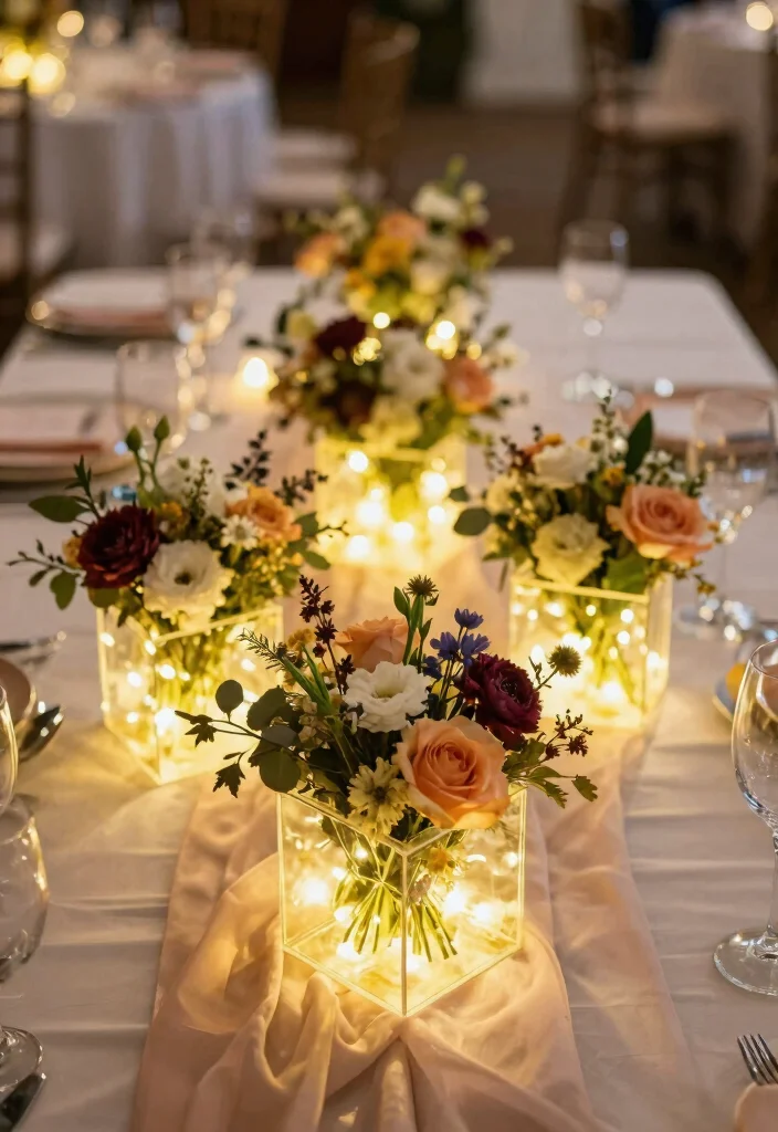 16 Wedding Table Lights Ideas That Sparkle Beautifully - 13. Light-Up Centerpiece Boxes 1