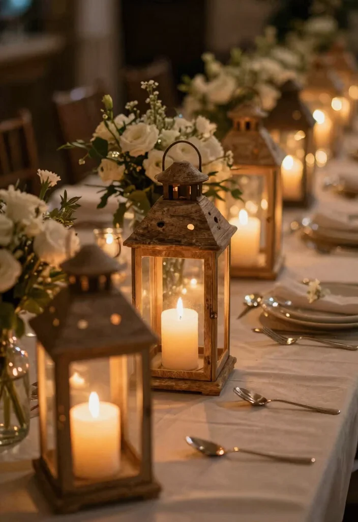 16 Wedding Table Lights Ideas That Sparkle Beautifully - 14. Rustic Lanterns with Candles 1