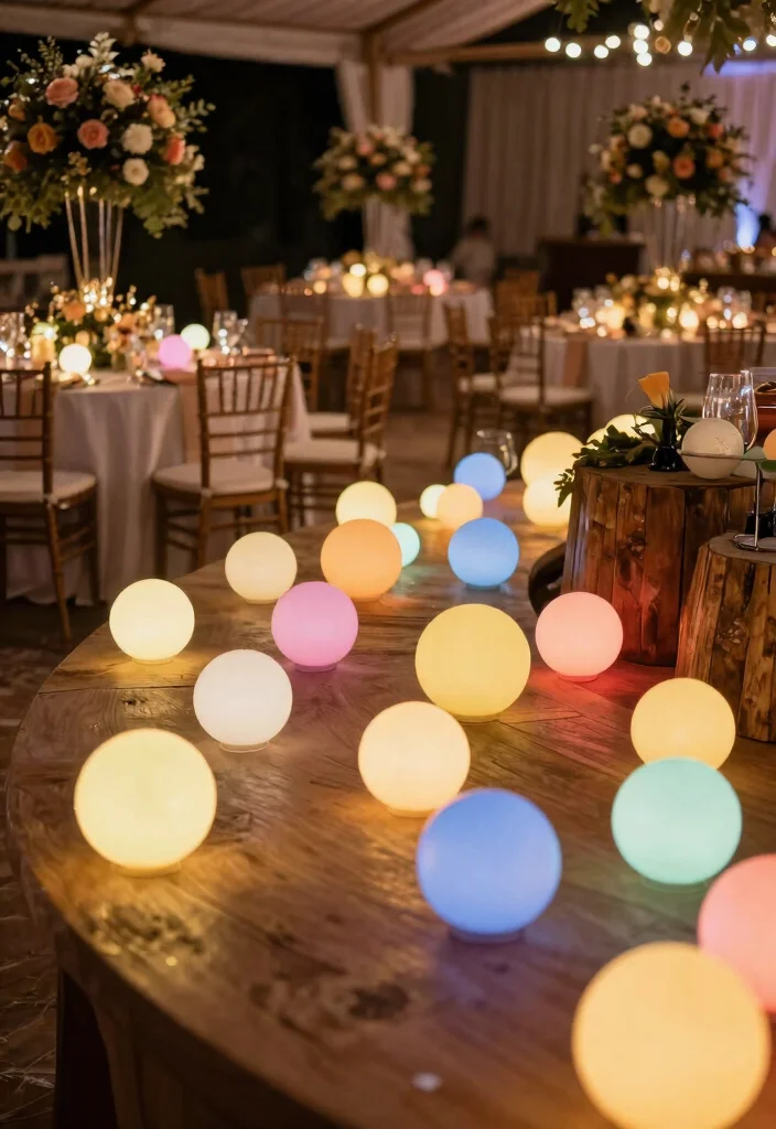 16 Wedding Table Lights Ideas That Sparkle Beautifully - 15. Glowing Orb Lights 1