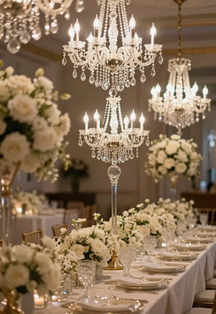 16 Wedding Table Lights Ideas That Sparkle Beautifully - 16. Elegant Chandelier Table Lights 1
