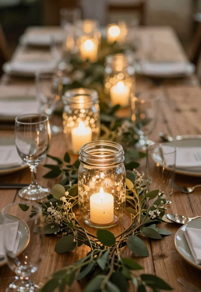 16 Wedding Table Lights Ideas That Sparkle Beautifully - 2. Upcycled Mason Jar Lights 1