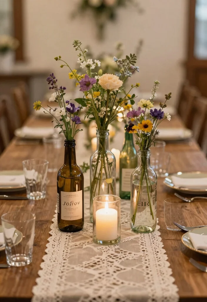 16 Wedding Table Lights Ideas That Sparkle Beautifully - 5. Vintage Bottle Centerpieces 1
