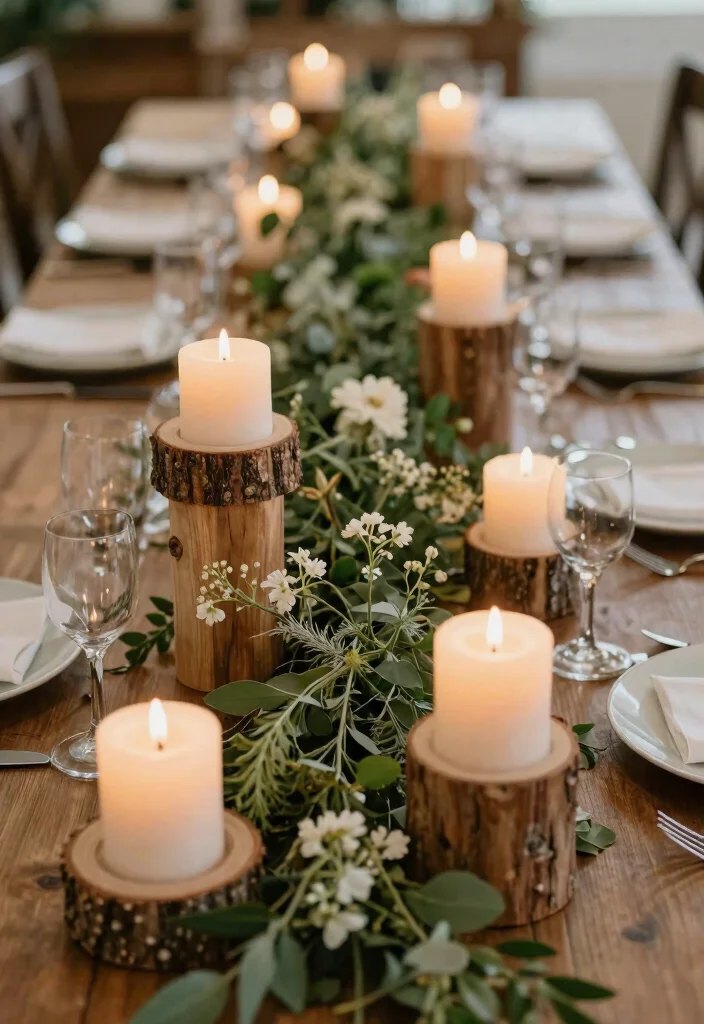 16 Wedding Table Lights Ideas That Sparkle Beautifully - 8. Natural Wood Candle Holders 1