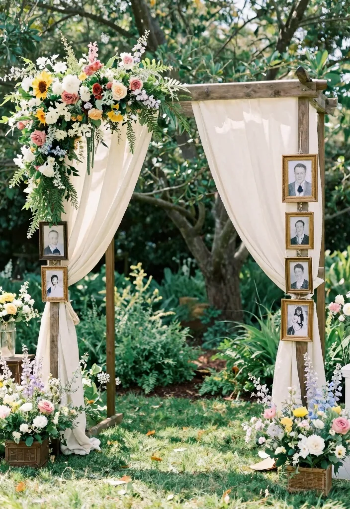 17 Arbor Decorations Wedding Ideas for a Dreamy Backdrop 67 17 Arbor Decorations Wedding Ideas for a Dreamy Backdrop - 17. Personal Touches with Family Heirlooms 1