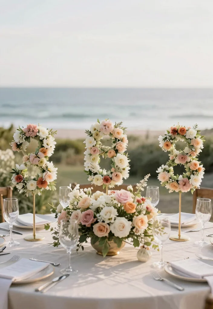 17 Beach Wedding Table Numbers Ideas With Coastal Style - 15. Floral Number Arrangements 1