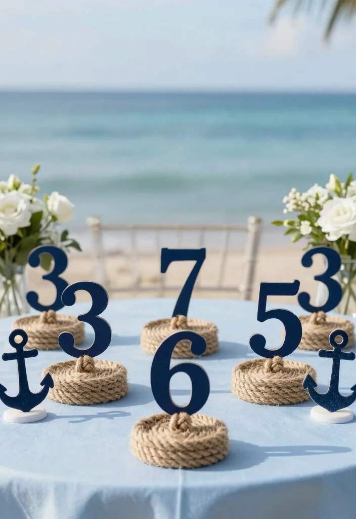 17 Beach Wedding Table Numbers Ideas With Coastal Style - 2. Nautical Rope Rounds 1