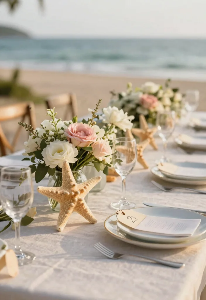 17 Beach Wedding Table Numbers Ideas With Coastal Style - 8. Starfish Table Numbers 1
