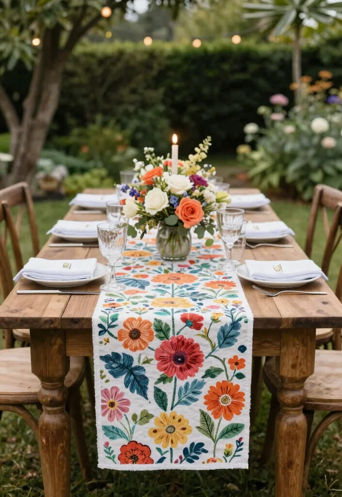 17 Garden Wedding Table Ideas With Natural Beauty - 14. Colorful Table Runners 1