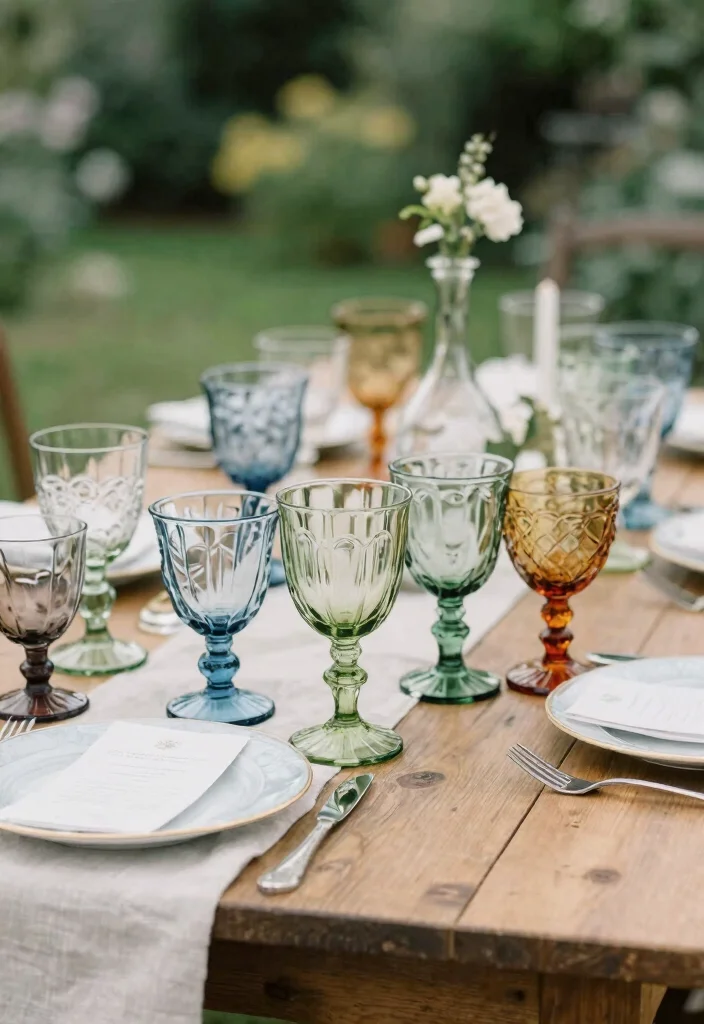 17 Garden Wedding Table Ideas With Natural Beauty - 4. Vintage Glassware 1