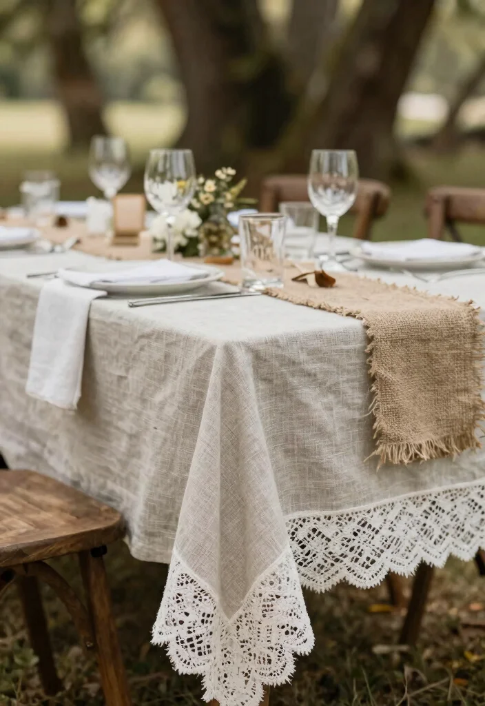 17 Garden Wedding Table Ideas With Natural Beauty - 9. Textured Table Linens 1