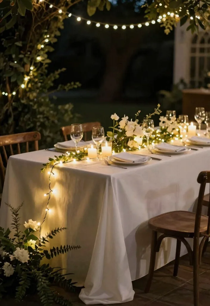 17 Minimal Wedding Table Decor Ideas That Feel Effortless - 15. Simple String Lights 1