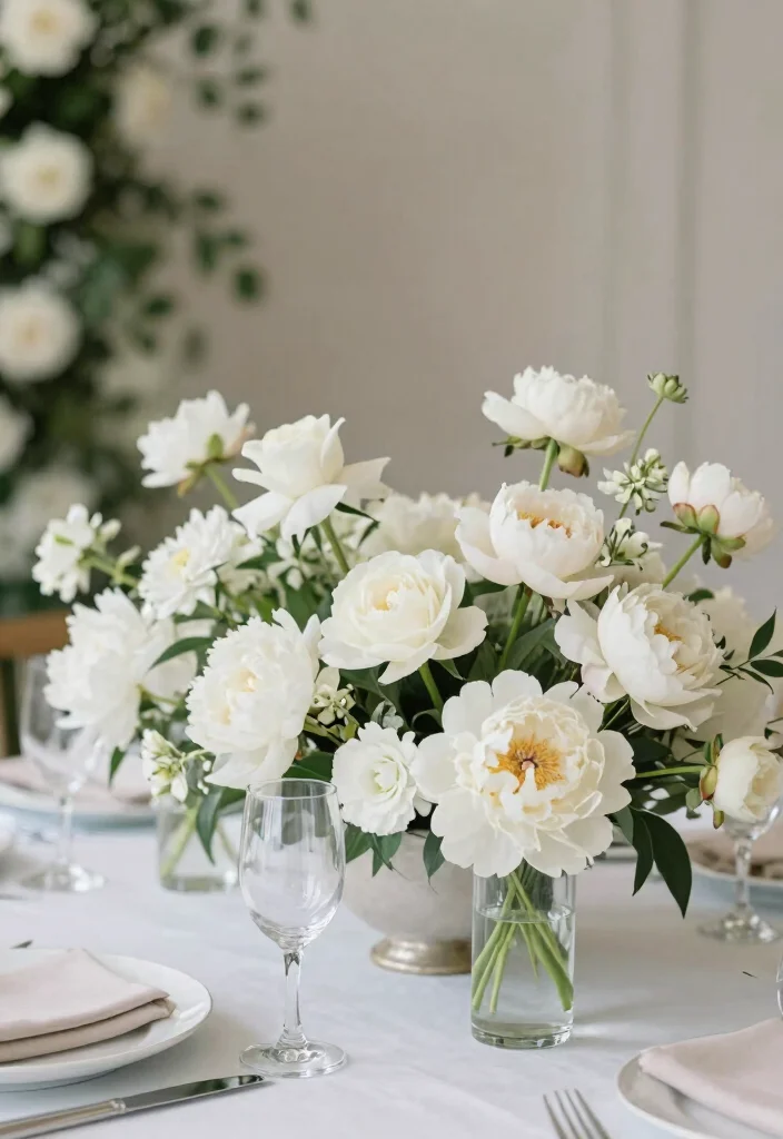 17 Minimal Wedding Table Decor Ideas That Feel Effortless - 2. Monochromatic Floral Arrangements 1