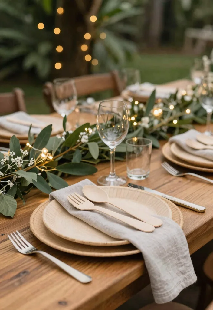 17 Wedding Dinner Table Decor Ideas That Glow Beautifully - 1. Biodegradable Tableware 1