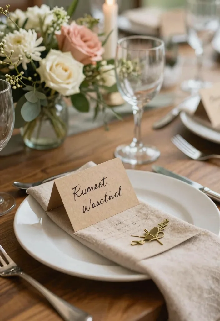 17 Wedding Dinner Table Decor Ideas That Glow Beautifully - 11. Handmade Place Cards 1