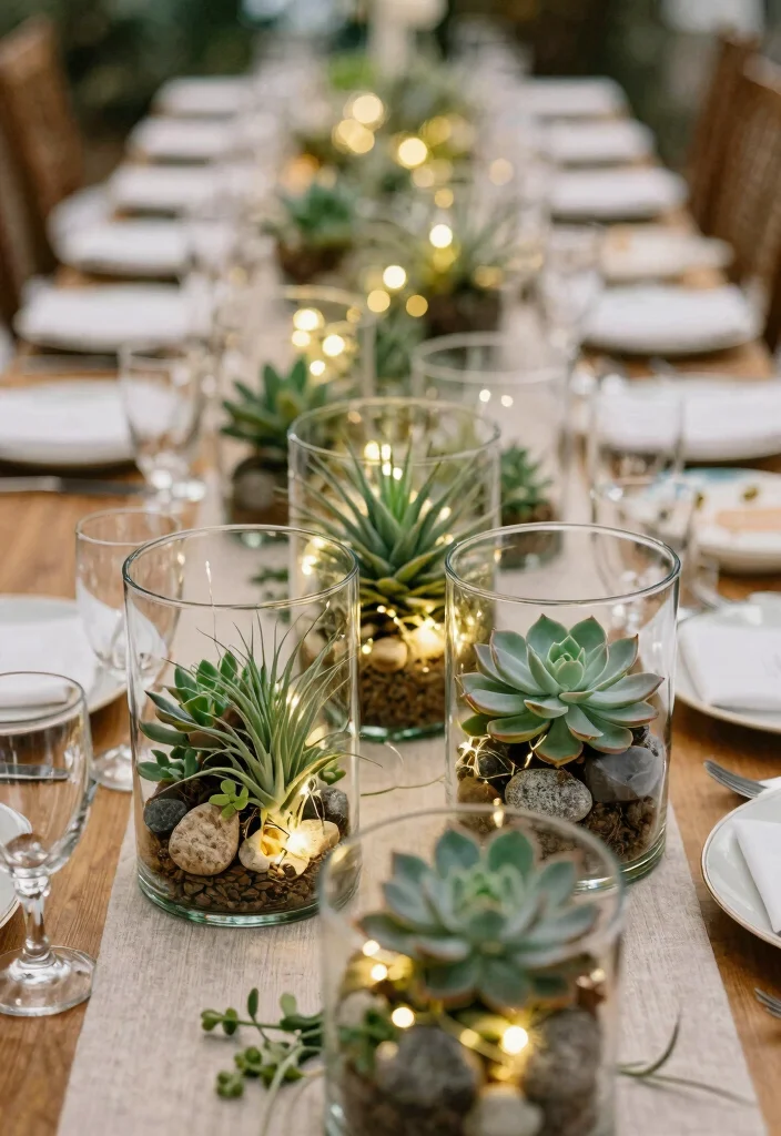 17 Wedding Dinner Table Decor Ideas That Glow Beautifully - 12. Terrarium Centerpieces 1