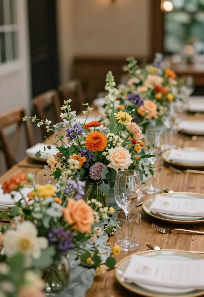 17 Wedding Dinner Table Decor Ideas That Glow Beautifully - 13. Seasonal and Local Florals 1