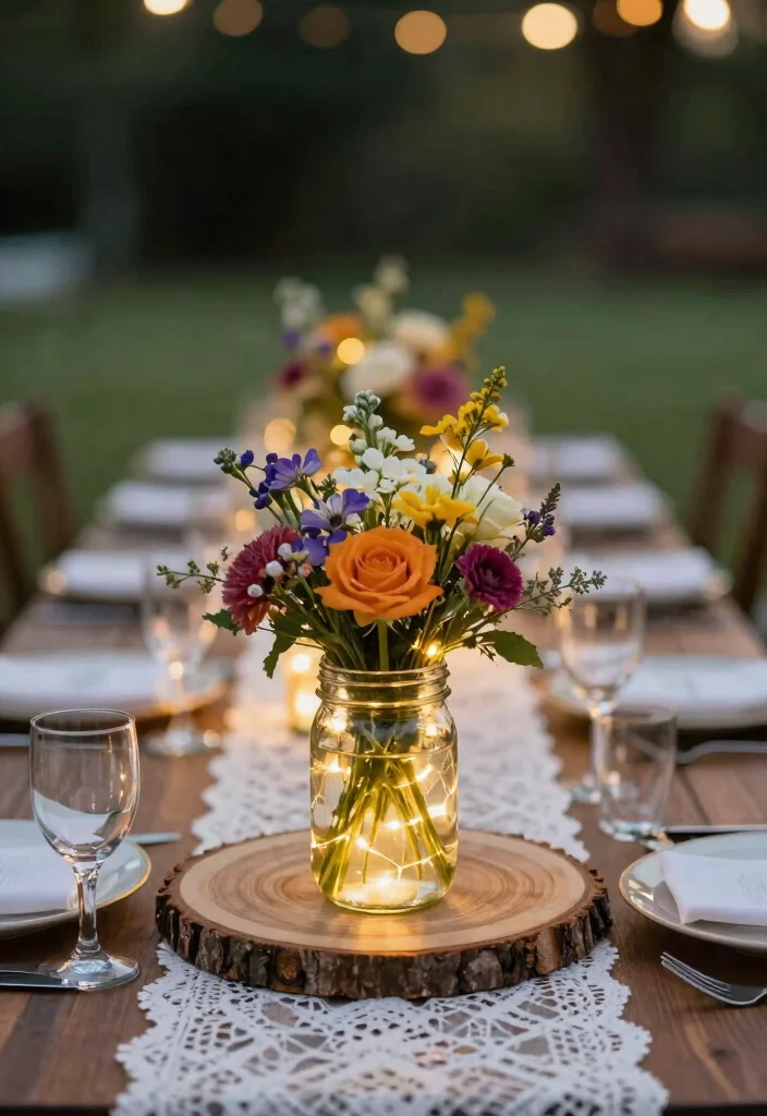 17 Wedding Dinner Table Decor Ideas That Glow Beautifully - 2. Mason Jar Centerpieces 1