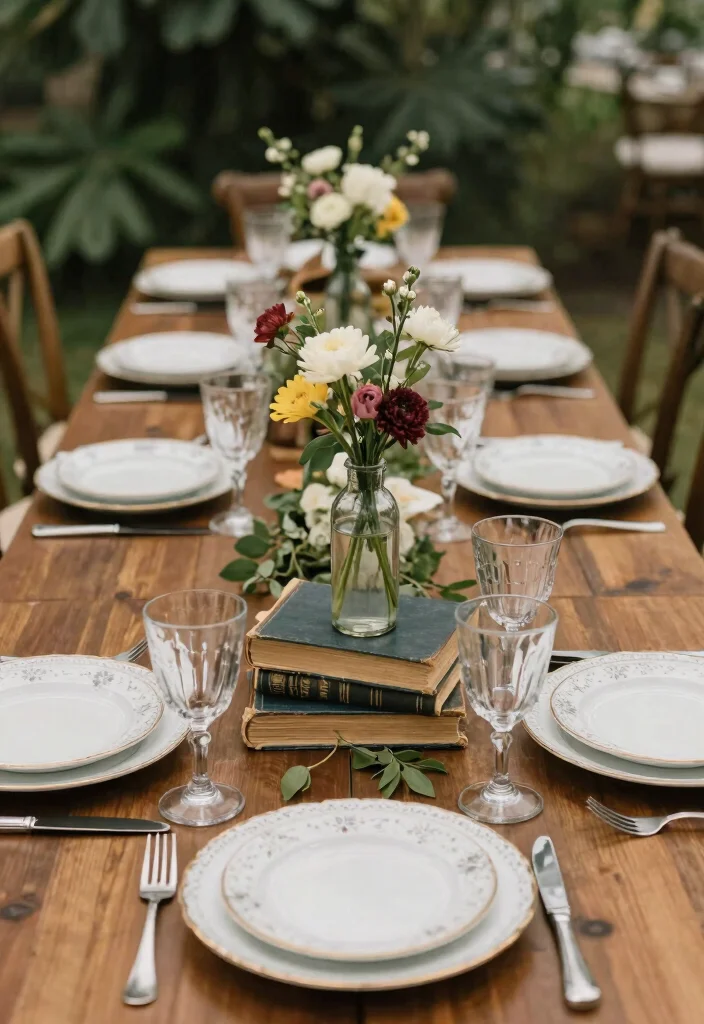 17 Wedding Dinner Table Decor Ideas That Glow Beautifully - 5. Reusable and Repurposed Decor 1