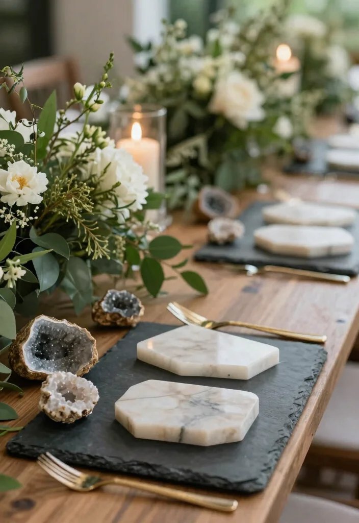 17 Wedding Dinner Table Decor Ideas That Glow Beautifully - 6. Natural Stone Accents 1