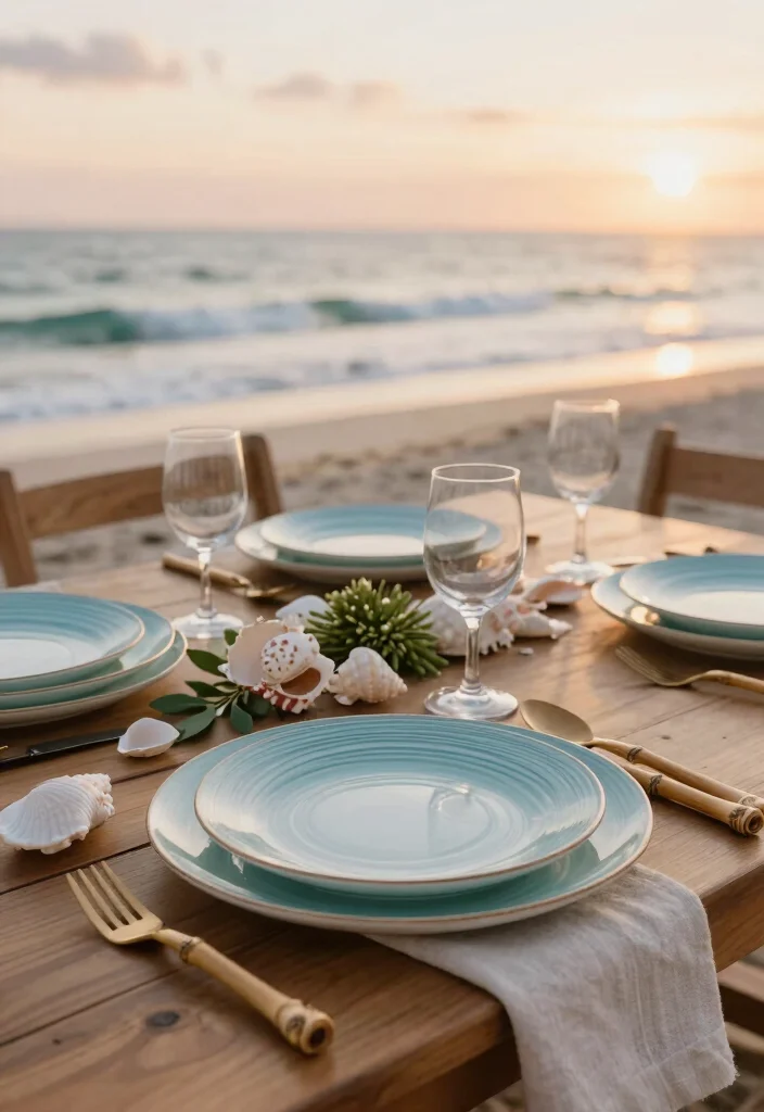 18 Beach Wedding Table Decorations Ideas With Coastal Charm - 12. Ocean-Inspired Tableware 1