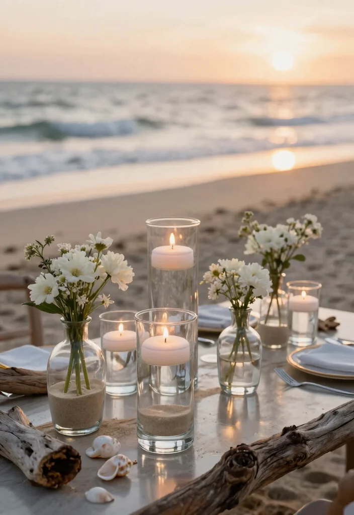 18 Beach Wedding Table Decorations Ideas With Coastal Charm - 13. Glass Decor Elements 1