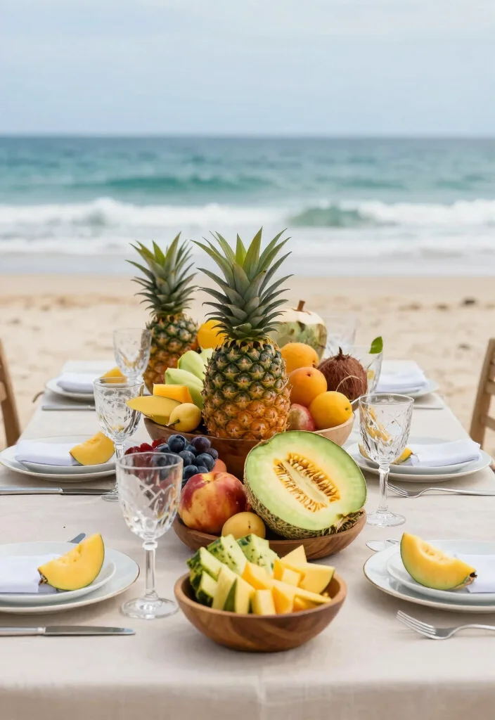 18 Beach Wedding Table Decorations Ideas With Coastal Charm - 14. Fresh Fruit Centerpieces 1