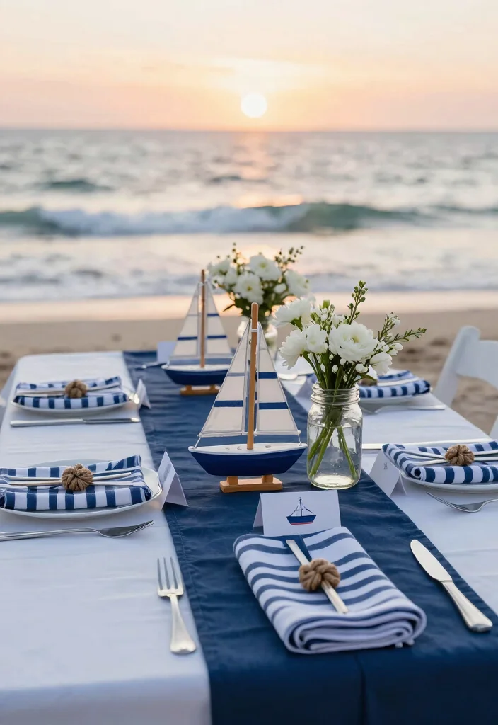 18 Beach Wedding Table Decorations Ideas With Coastal Charm - 4. Nautical Table Settings 1