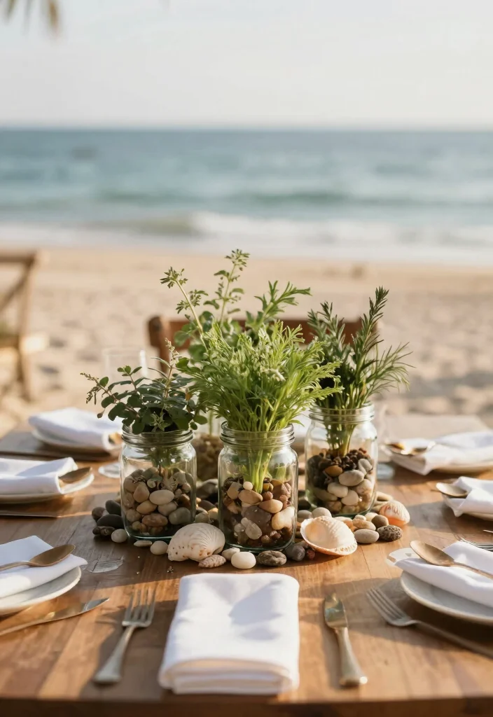 18 Beach Wedding Table Decorations Ideas With Coastal Charm - 5. Eco-Friendly Centerpieces 1