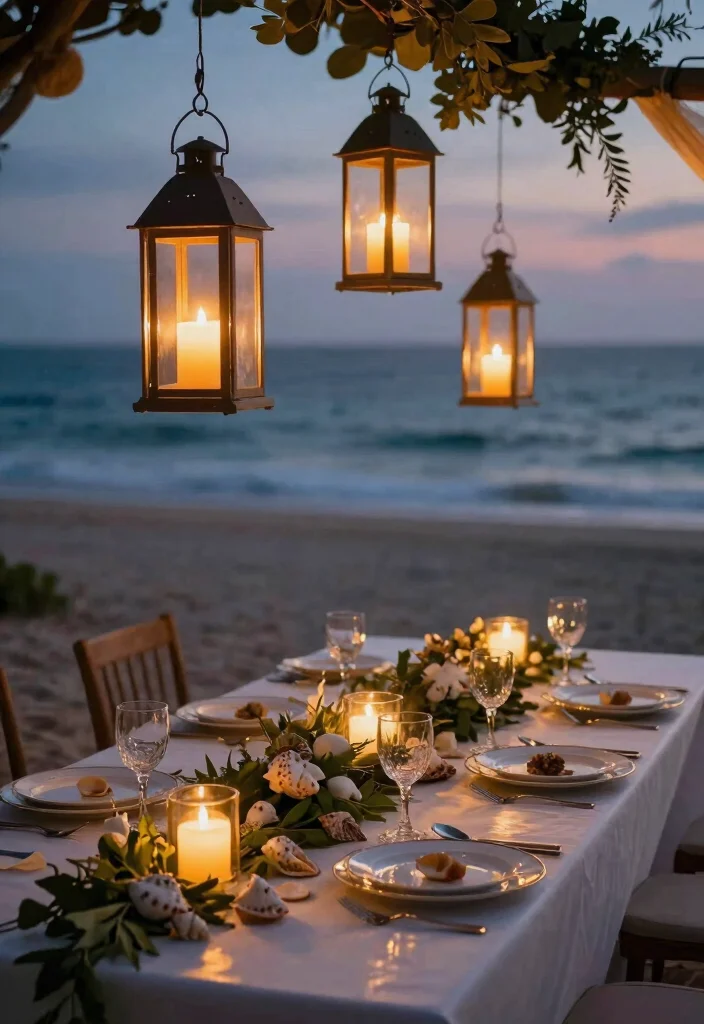 18 Beach Wedding Table Decorations Ideas With Coastal Charm - 6. Lantern Lighting 1