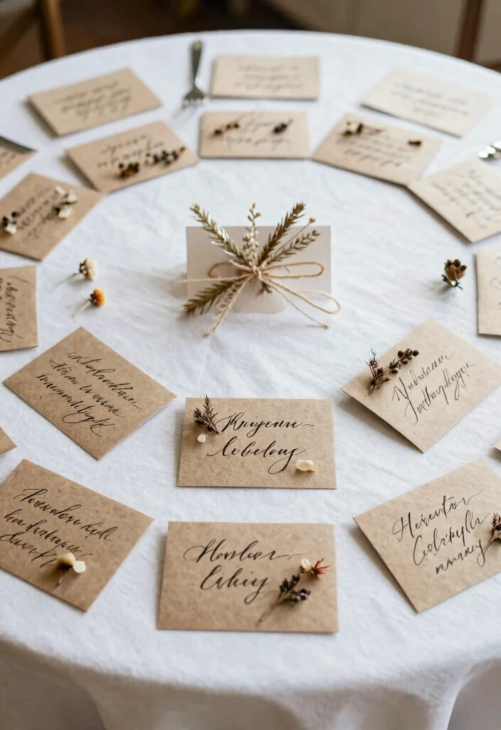 18 Circle Wedding Table Decor Ideas That Feel Modern - 11. Handwritten Place Cards 1