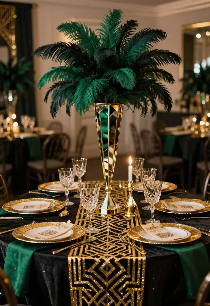 18 Colorful Wedding Table Settings Ideas That Pop - 10. Art Deco Elegance 1