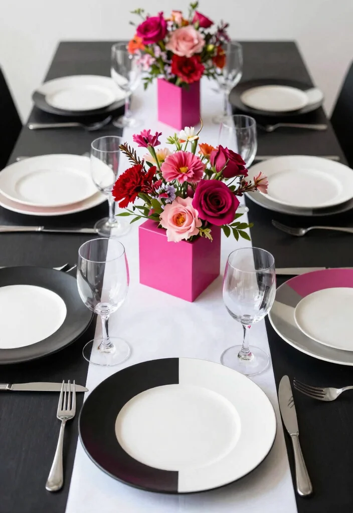 18 Colorful Wedding Table Settings Ideas That Pop - 11. Bold Geometric Shapes 1