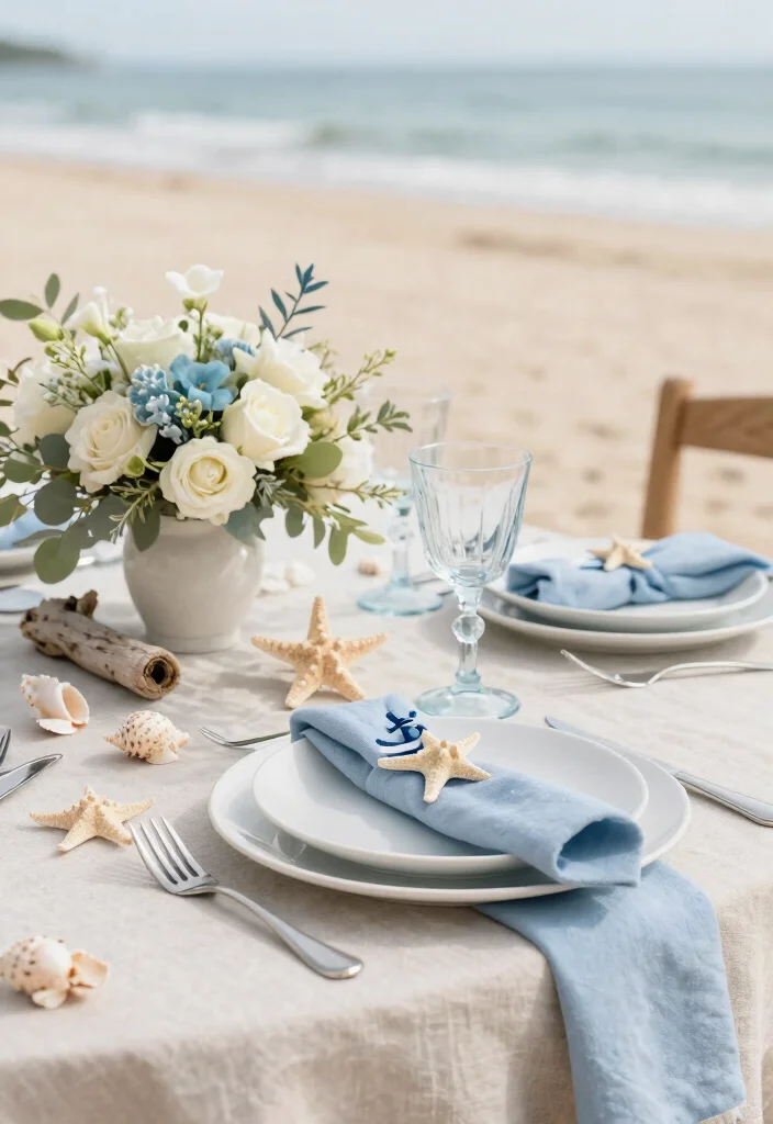 18 Colorful Wedding Table Settings Ideas That Pop - 16. Sparkling Seaside Escape 1