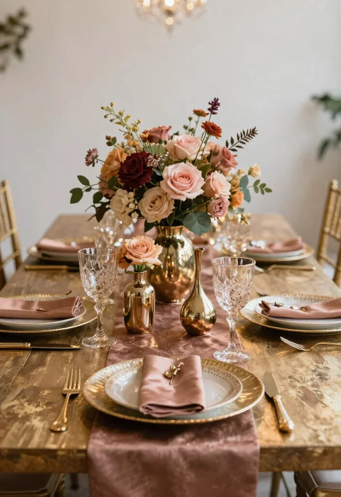 18 Colorful Wedding Table Settings Ideas That Pop - 18. Luxe Metallics 1