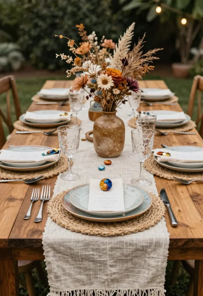 18 Colorful Wedding Table Settings Ideas That Pop - 2. Bohemian Chic Layers 1