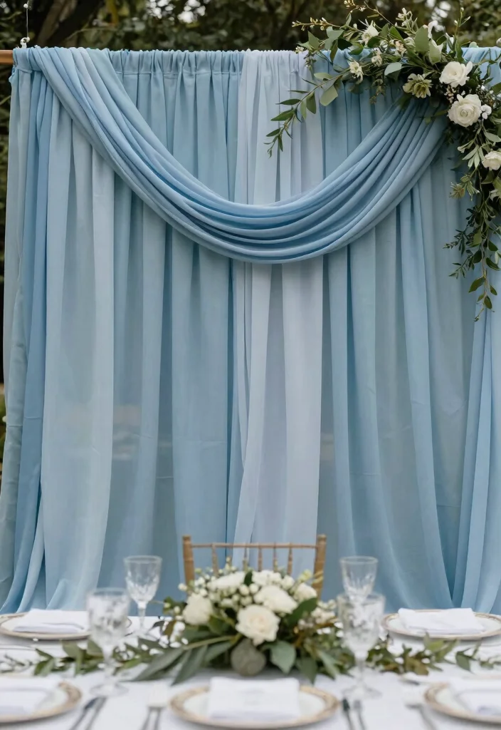 18 French Blue Wedding Table Setting Ideas With Soft Romance - 11. Stunning Backdrops for Table Settings 1