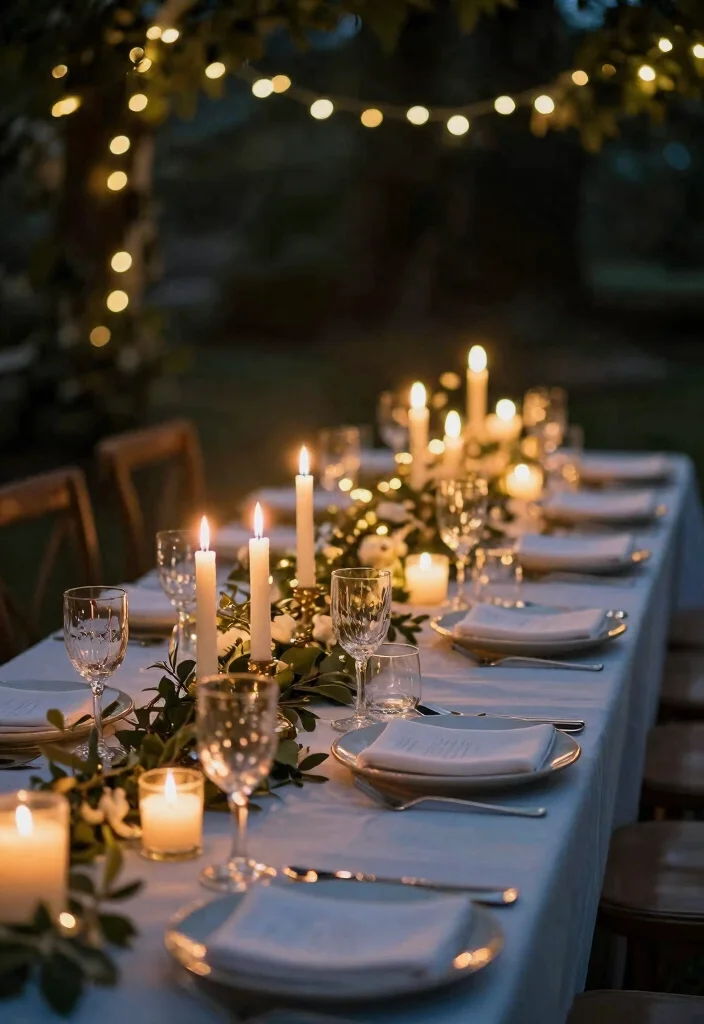 18 French Blue Wedding Table Setting Ideas With Soft Romance - 17. Warm Lighting for Atmosphere 1