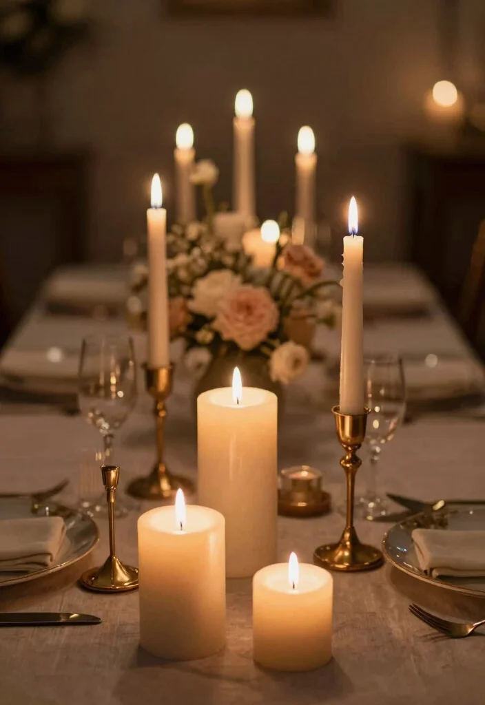 18 French Blue Wedding Table Setting Ideas With Soft Romance - 4. Candles for a Romantic Glow 1