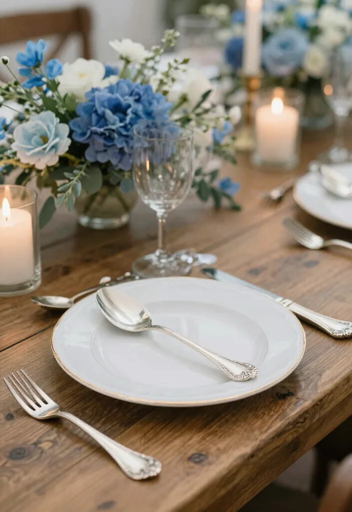 18 French Blue Wedding Table Setting Ideas With Soft Romance - 5. Antique Silverware for Vintage Charm 1