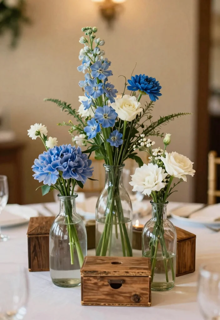 18 French Blue Wedding Table Setting Ideas With Soft Romance - 8. Creative Centerpiece Ideas 1