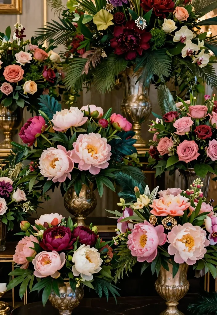 18 Great Gatsby Wedding Decorations Ideas With Vintage Glam - 10. Lush Floral Arrangements 1