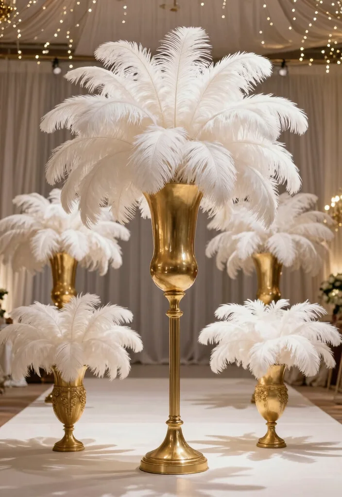18 Great Gatsby Wedding Decorations Ideas With Vintage Glam - 2. Feather Accents 1