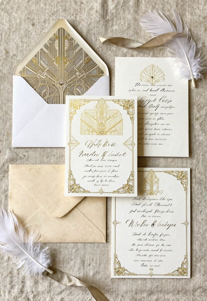 18 Great Gatsby Wedding Decorations Ideas With Vintage Glam - 9. Vintage-Inspired Invitations 1