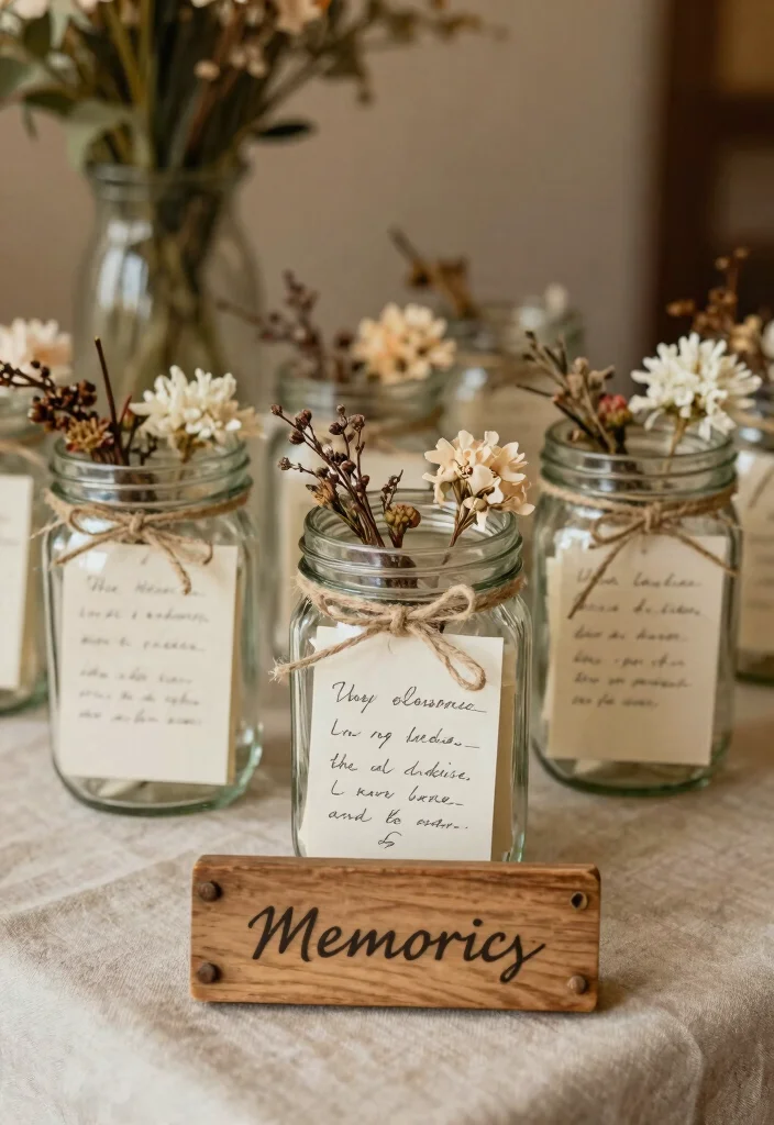 18 Memorial Table at Wedding Ideas That Feel Meaningful - 2. Memory Jar Display 1