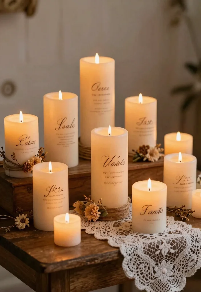 18 Memorial Table at Wedding Ideas That Feel Meaningful - 4. Personalized Candles 1