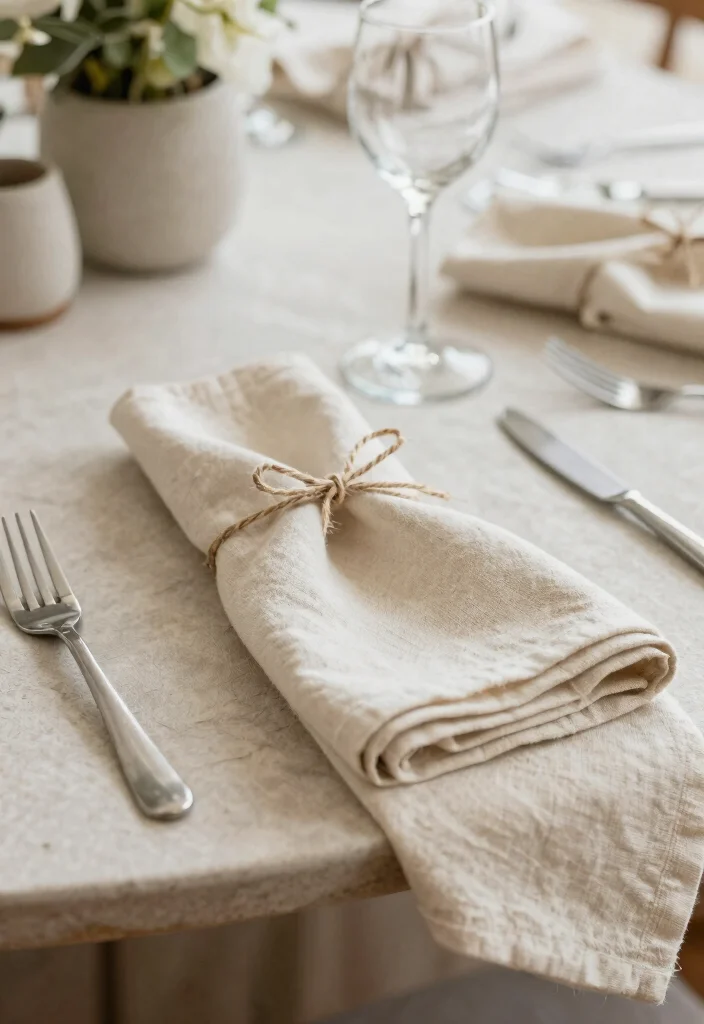 18 Simple Round Table Wedding Decor Ideas That Shine - 11. Natural Fabric Napkins 1