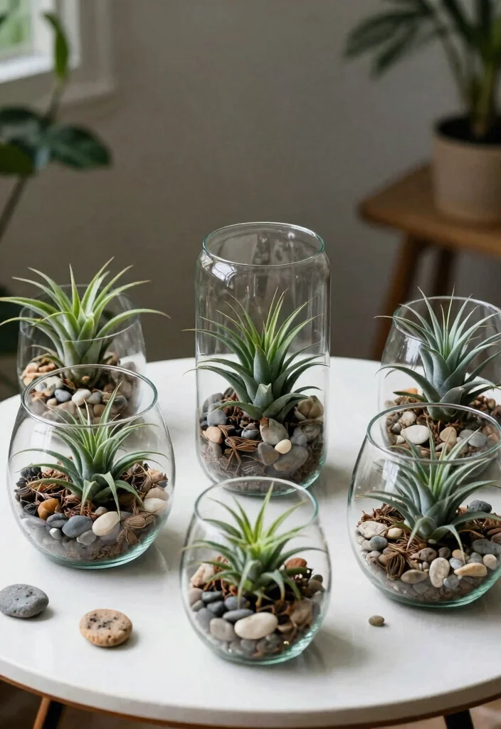 18 Simple Round Table Wedding Decor Ideas That Shine - 12. Air Plant Displays 1