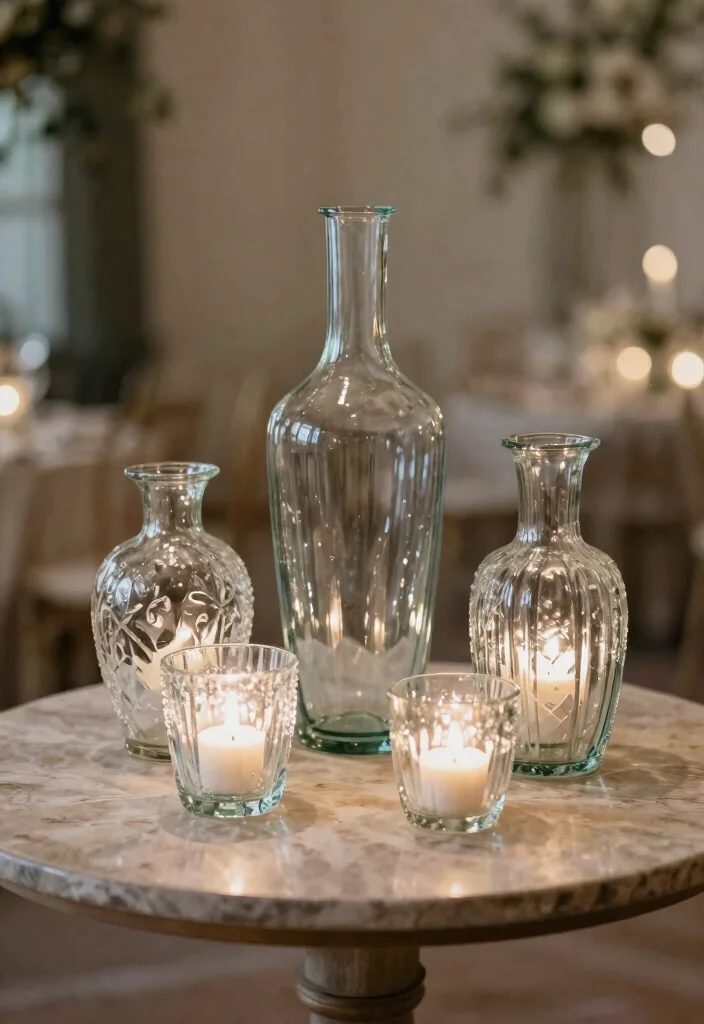 18 Simple Round Table Wedding Decor Ideas That Shine - 15. Recycled Glass Decor 1